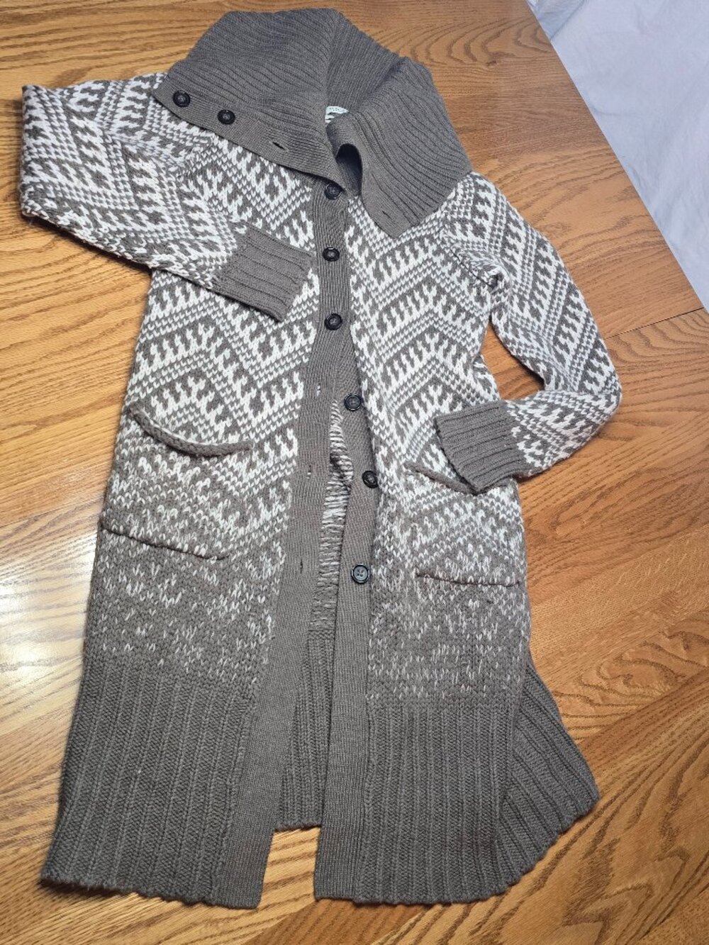 Banana Republic Extra Time Merino Brown White Long Sweater Buttons Women Size